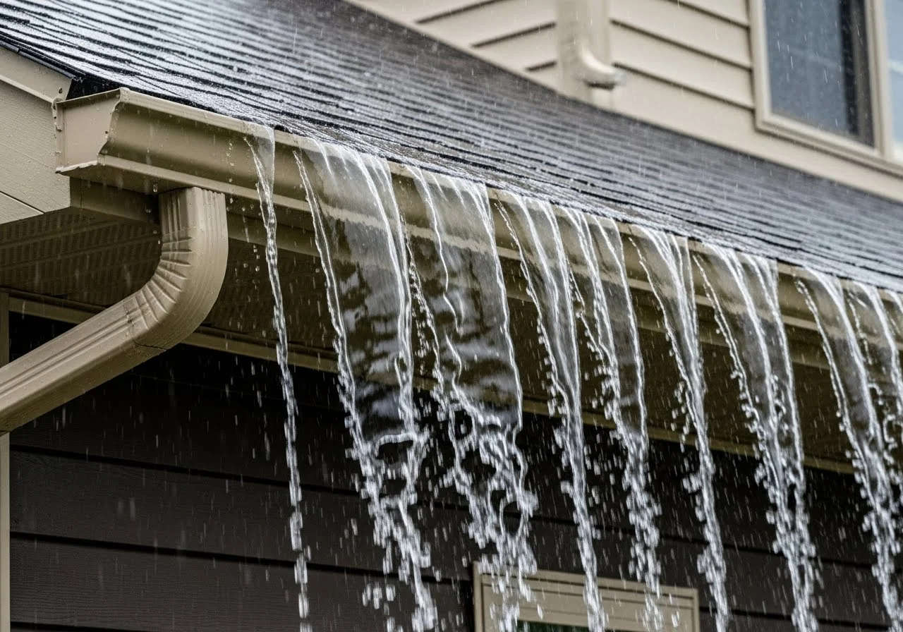 Heavy Overflowing Rain Gutters