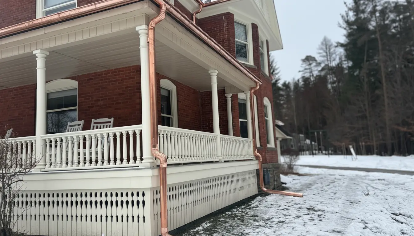New Half-Round Style Copper Gutters Installed in a Home